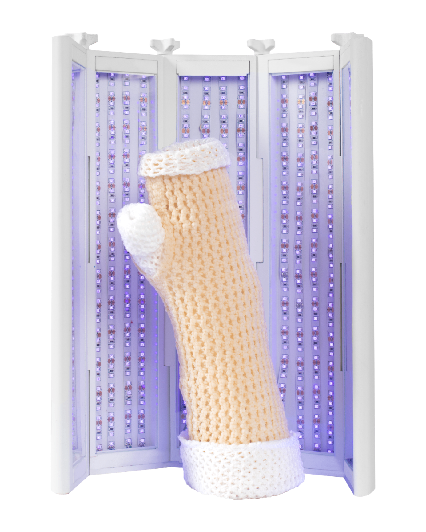 Cured UV CAST orthopedic immobilization dressing in front of the UV CAST curing lamp